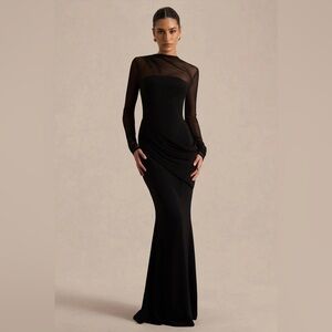 Club L London Black Long-Sleeve Sheer Yoke Gown